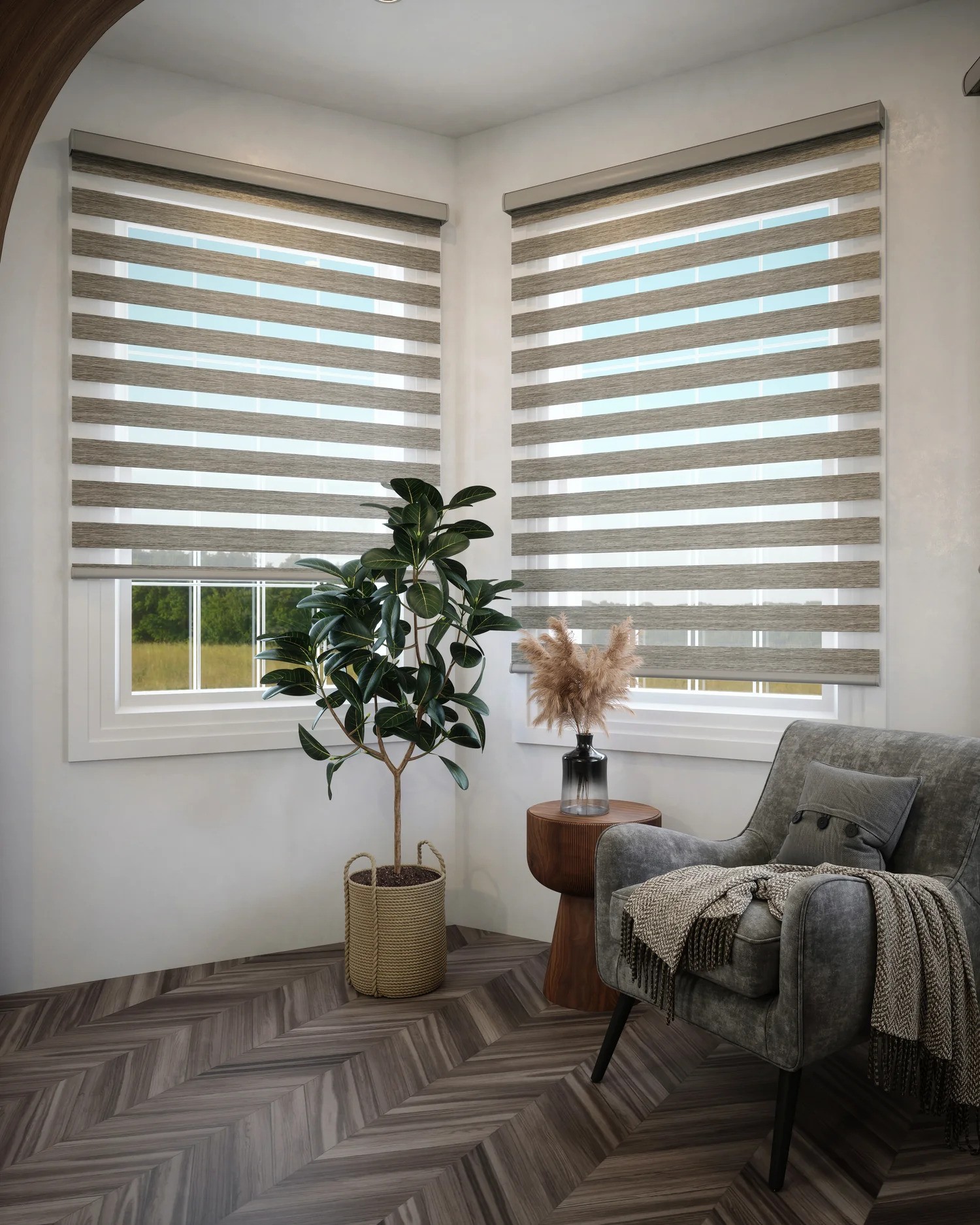 Zebra shades in modern living space